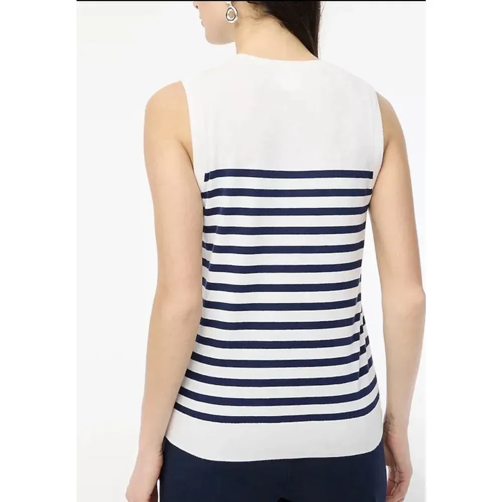 J.Crew Women’s Large Striped Sweater Classic Shell White Navy Coastal Nautical